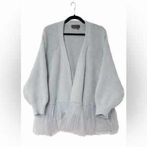 Anthropologie Pale Blue Knit Cardigan with Tulle Hem